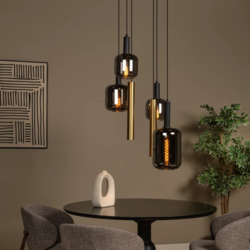 Lucide JOANET Tube - Pendant light - Ø 65 cm - 4xE27 - Brass - atmosphere 1
